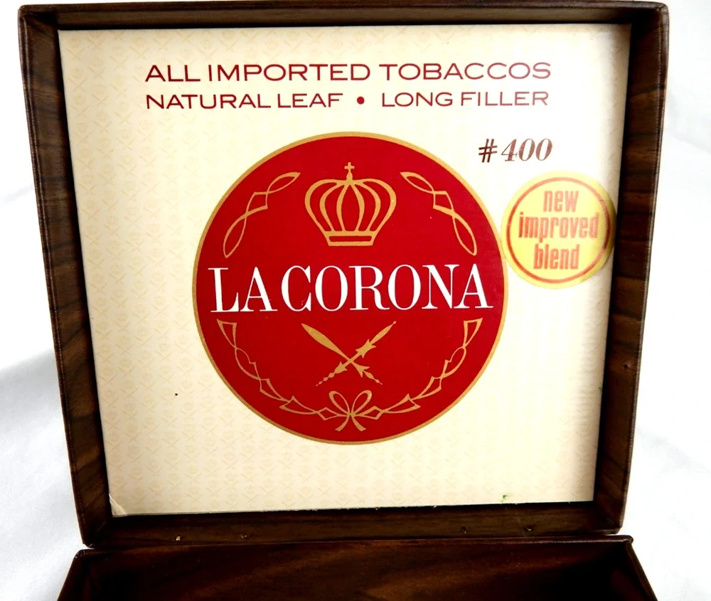 Vintage La Corona #400 Faux Walnut Cigar Box American Brands 1970s Dark